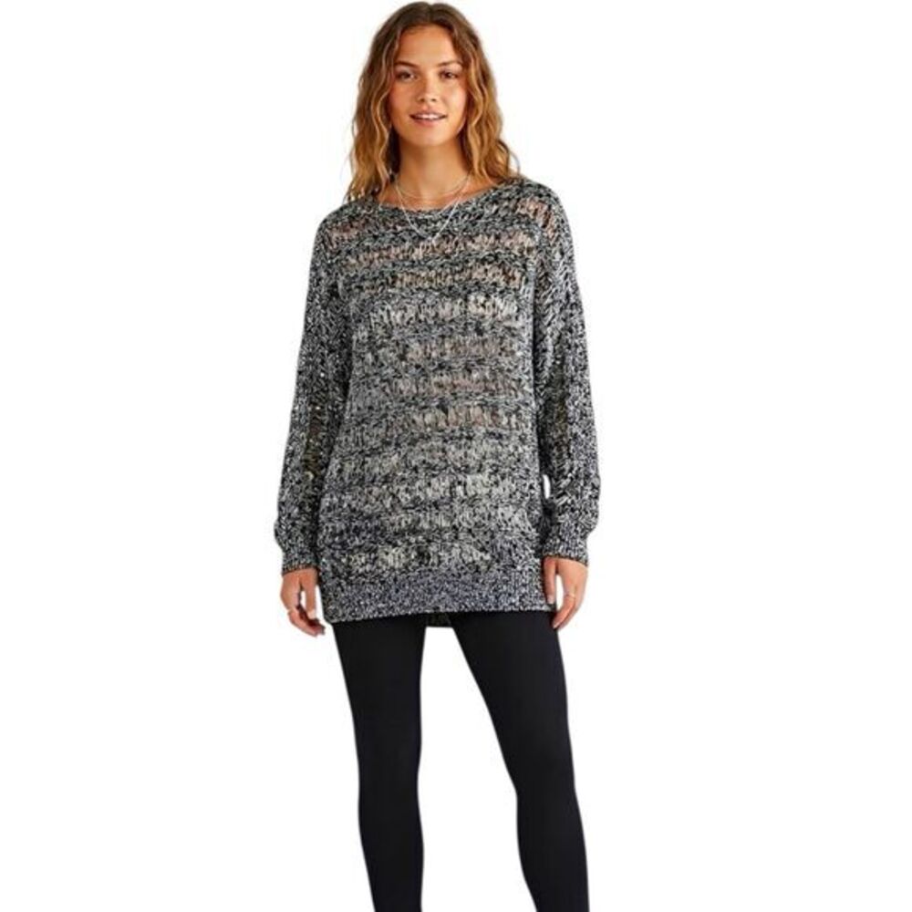 Chico's Womens Sweater Sz 3 Sz XL Sz 16 Top Sequin Glitz Gray Metallic Delicate